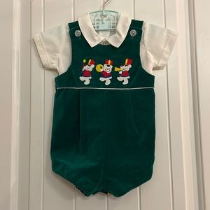 Vintage boys 6-9 Mo green drummer bear outfit